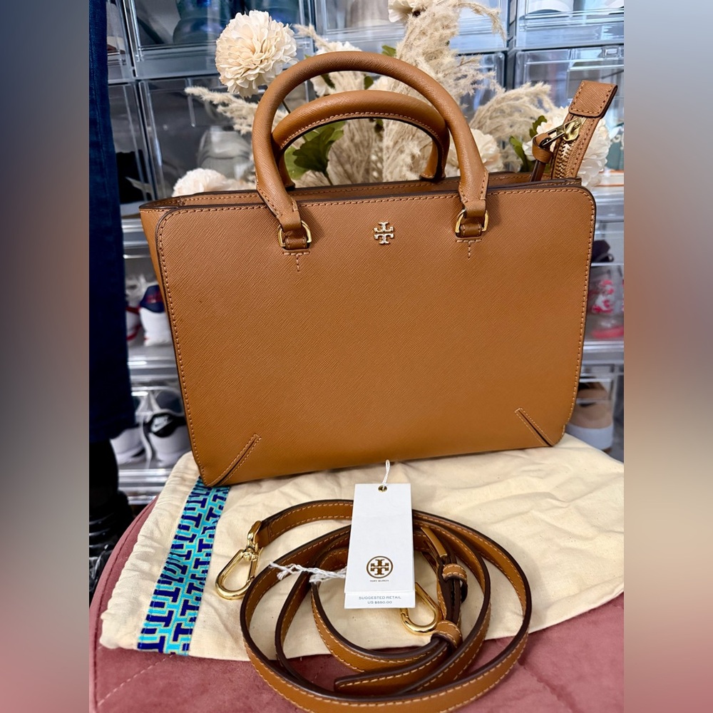 🌷Pre-Loved Tory Burch Tan Leather Satchel used once excellent condition like new